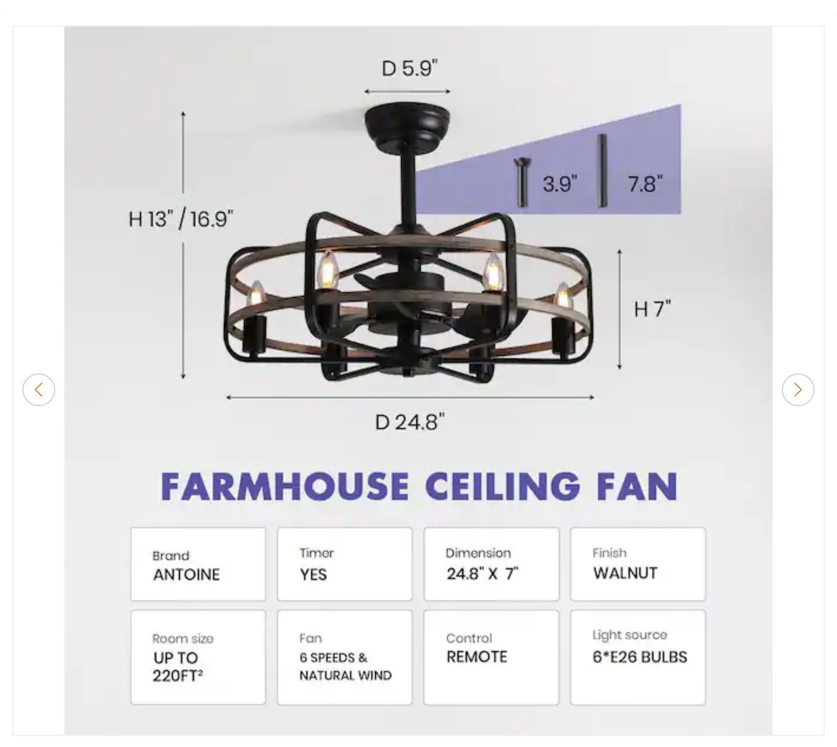 25 in. Black Farmhouse Caged Ceiling Fan with Lights - New - photo 2