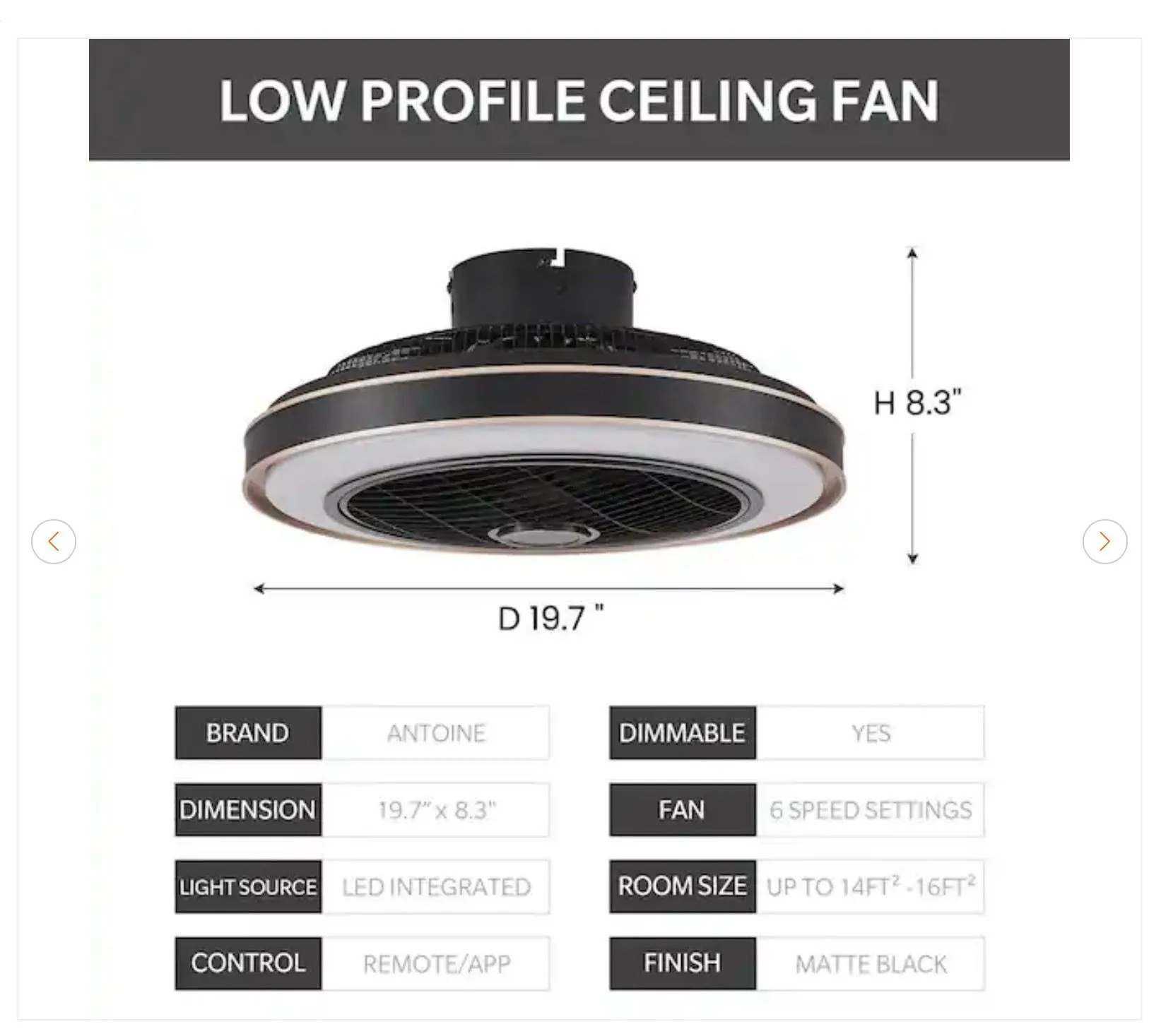 20 in. Black Caged Enclosed Ceiling Fan with LED Light - photo 3
