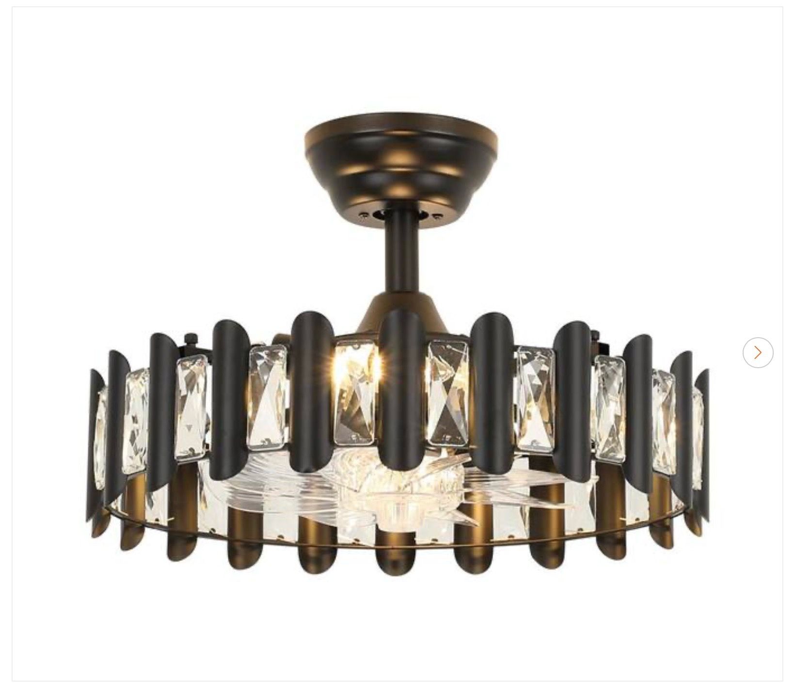 17.71 in. Indoor Modern Black Crystal Ceiling Fan - New