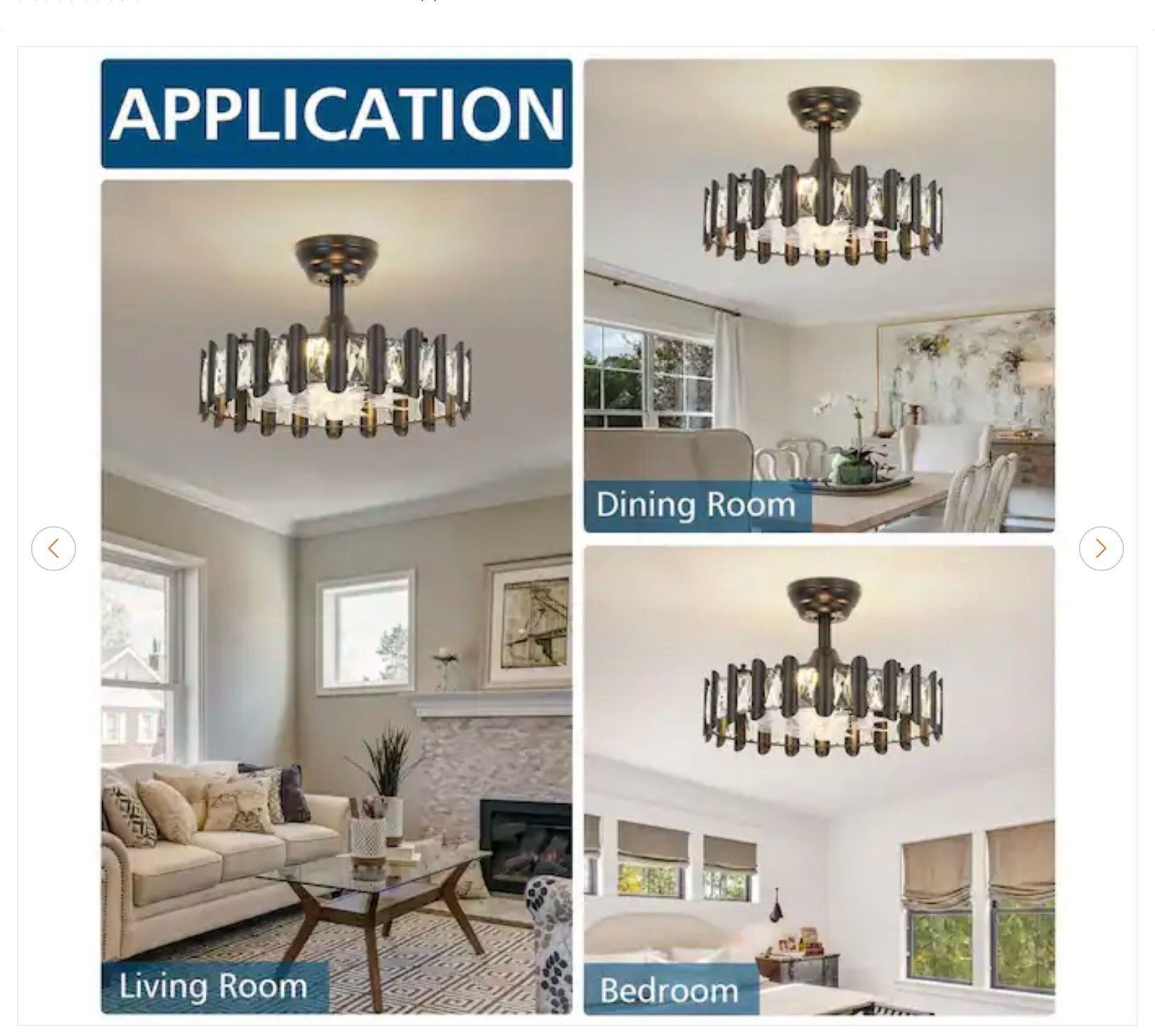 17.71 in. Indoor Modern Black Crystal Ceiling Fan - New - photo 4