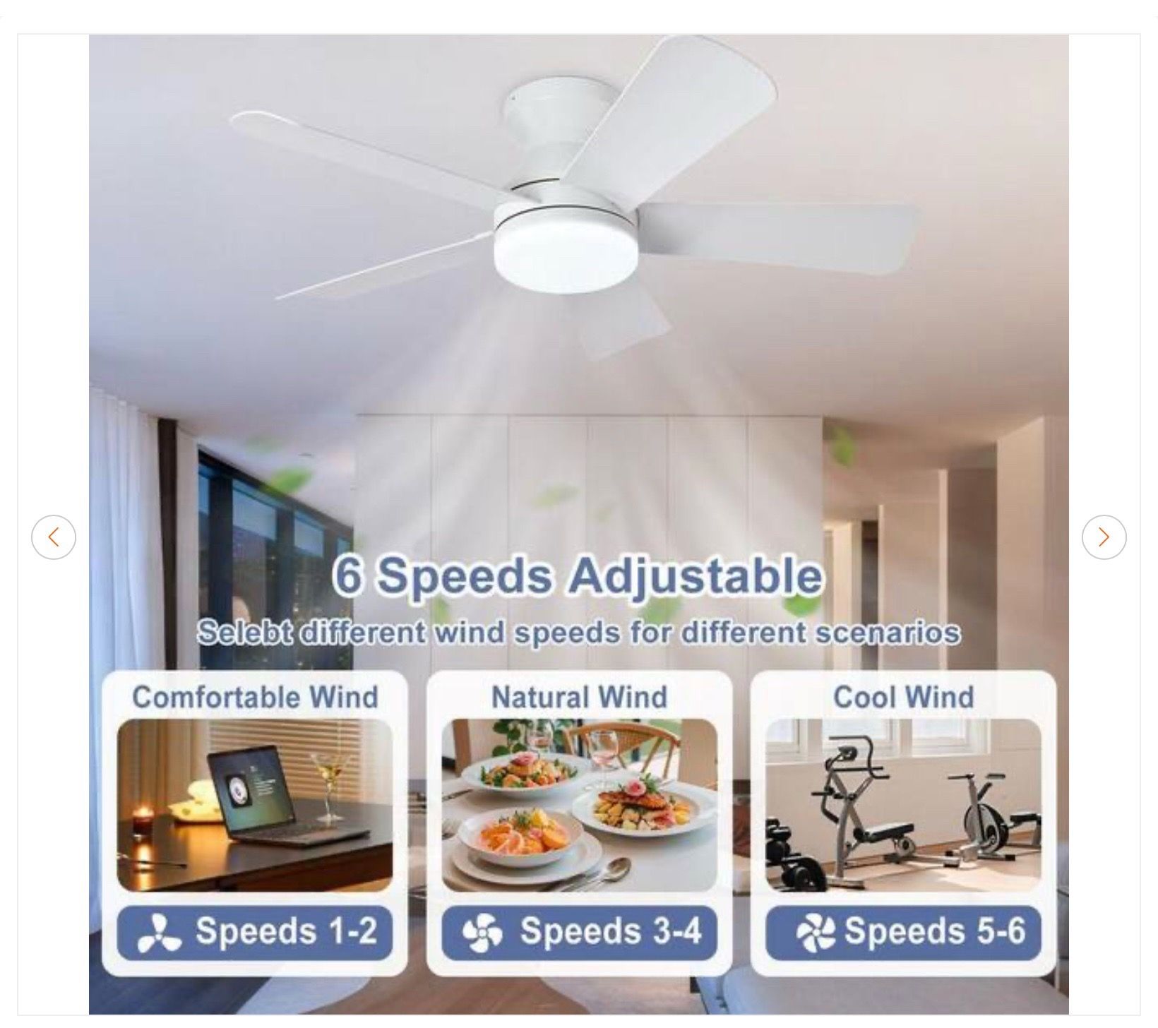 35 in. White Flush Mount Modern Ceiling Fan - photo 5