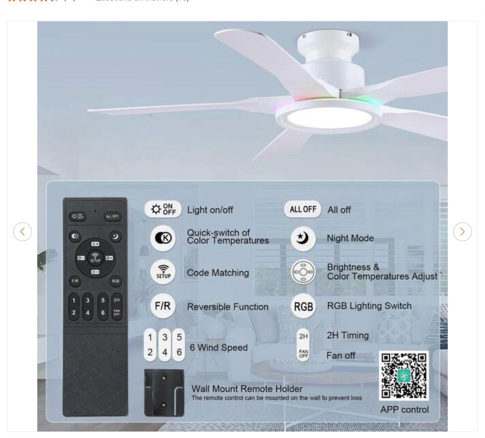 52 in. Indoor/Outdoor Modern White 6-Speed Ceiling Fan - photo 4