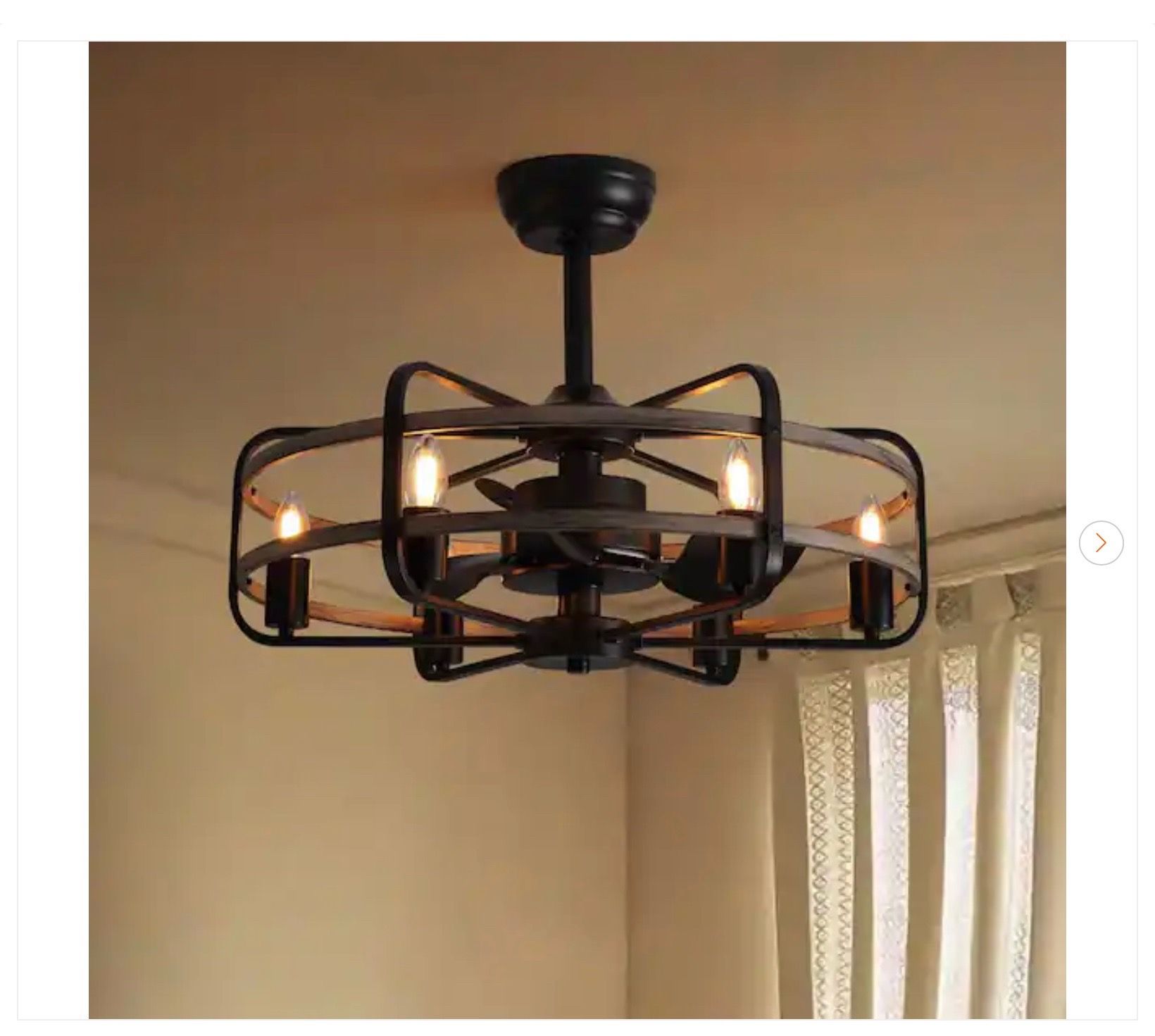 25 in. Black Farmhouse Caged Ceiling Fan with Lights - New