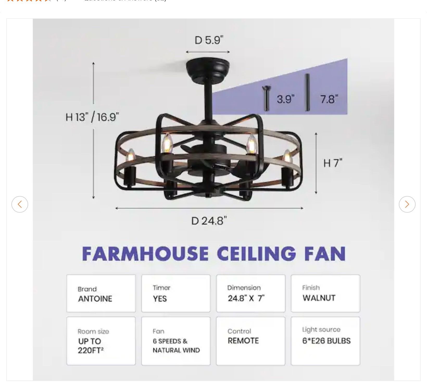 25 in. Black Farmhouse Caged Ceiling Fan with Lights - New - photo 2