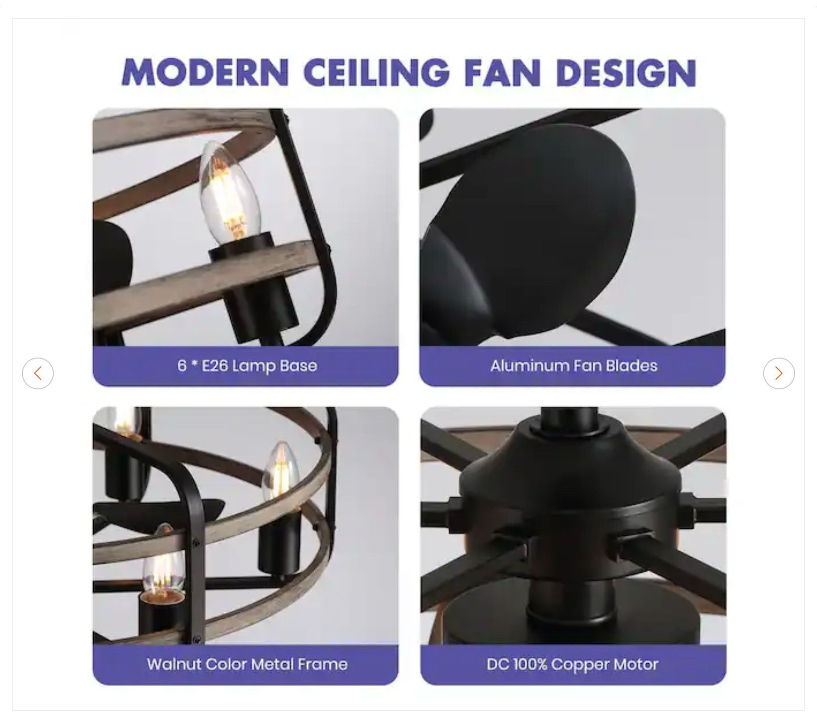 25 in. Black Farmhouse Caged Ceiling Fan with Lights - New - photo 5