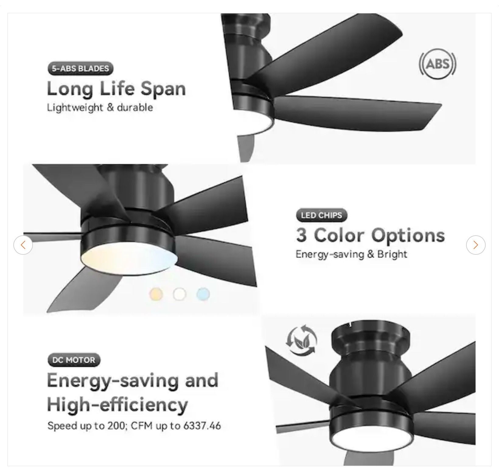 Sofucor 42 in. Indoor/Outdoor Flush Mount Black Ceiling Fan - Ne - photo 5