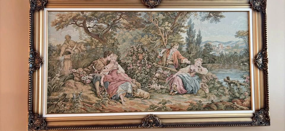 Framed Pastoral Scene Tapestry Wall Art