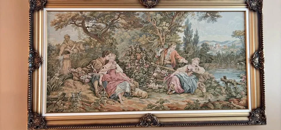 Framed Pastoral Scene Tapestry Wall Art