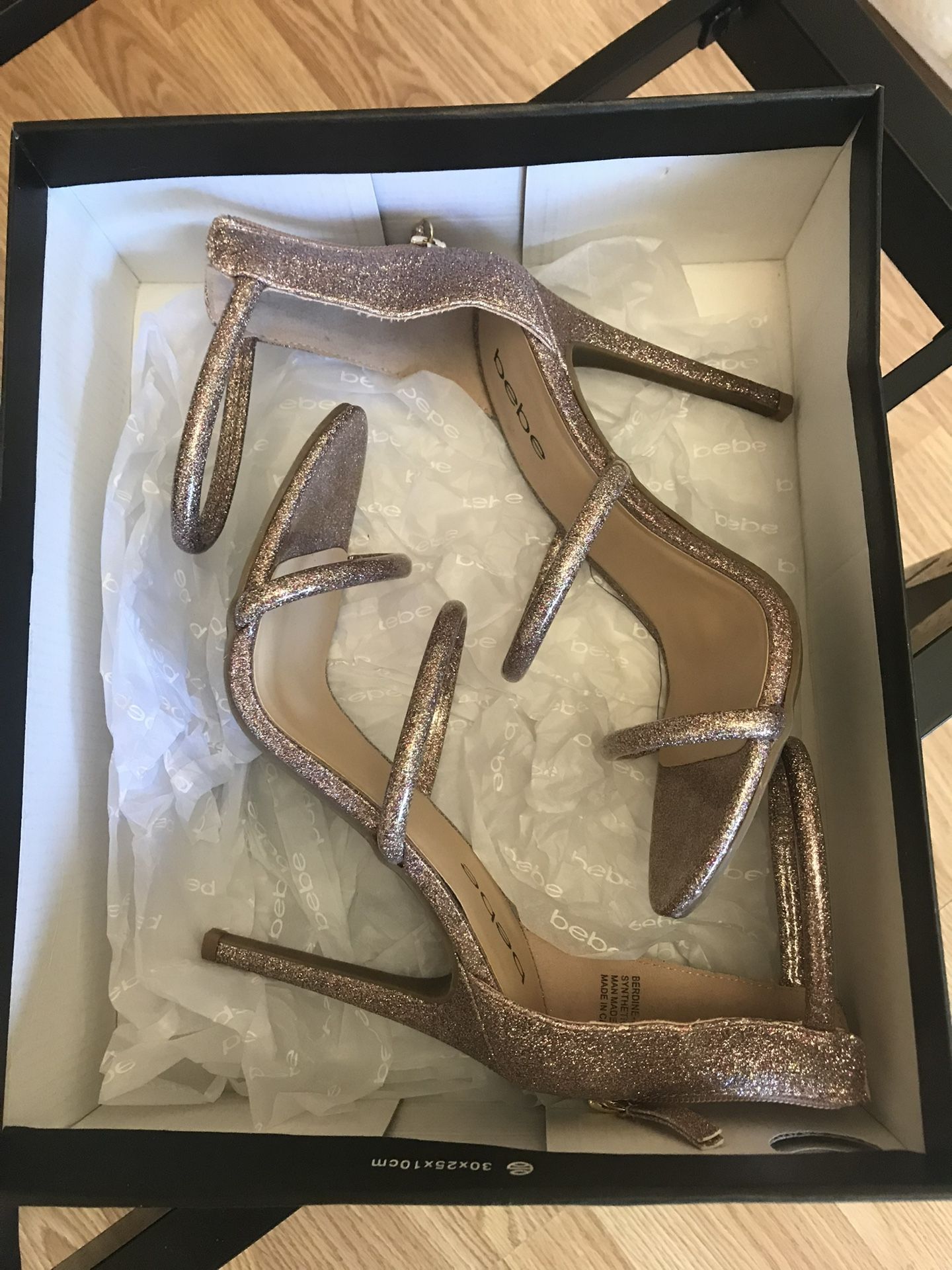 Bebe strappy high heels sparkly pink sz7 - photo 2