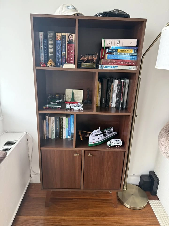 Mid-Century Modern Bookcase — Walnut w/ Brass Knobs