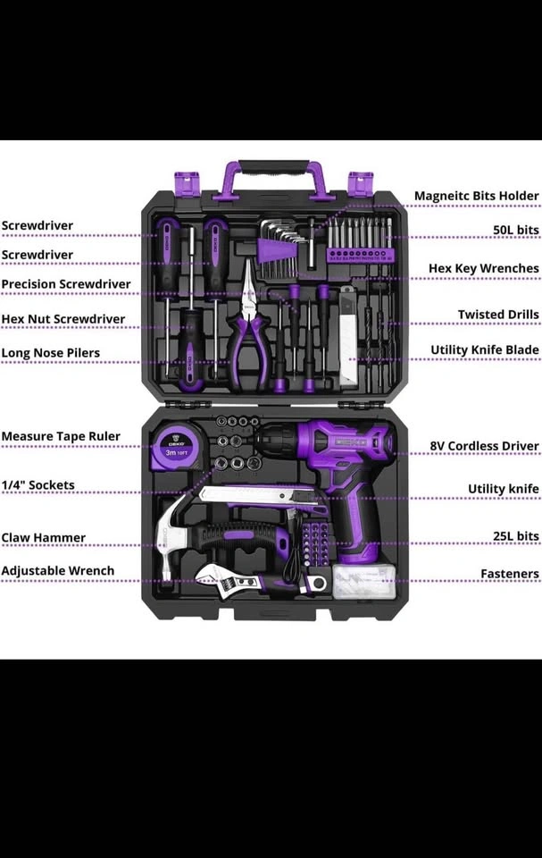 126-Piece Tool Set with 8V Cordless Drill and Toolbox - photo 3
