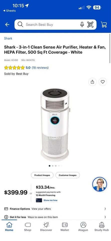 Shark 3 in 1 Air Purifier, Heater & Fan - comes with extra HEPA - photo 2