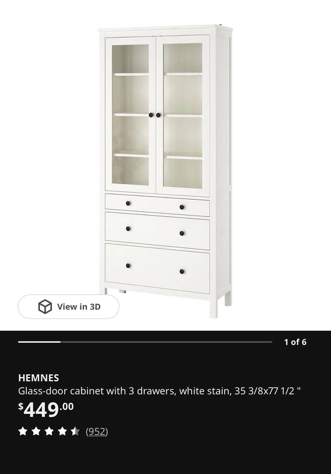 IKEA Glass Door Cabinet w/ 3 drawers - photo 5