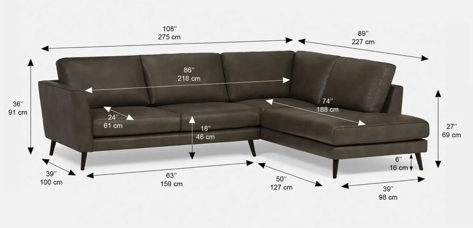 Vegan Leather Right-Facing JEROME Sectional Sofa - Camel - photo 2