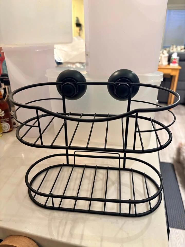 Black 2-Tier Suction Cup Shower Caddy