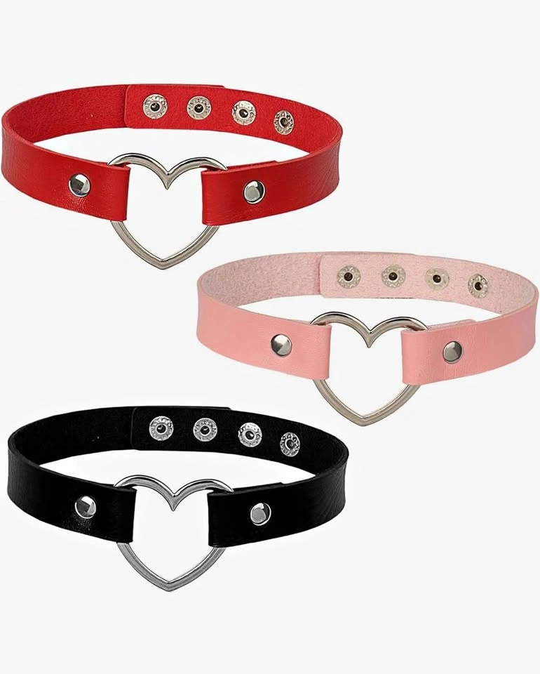 3-Piece punk leather Heart Ring Choker Set