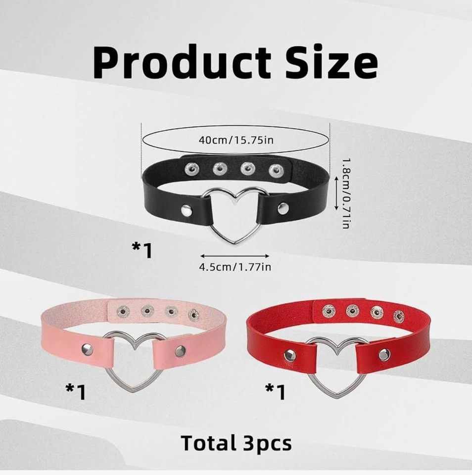3-Piece punk leather Heart Ring Choker Set - photo 2