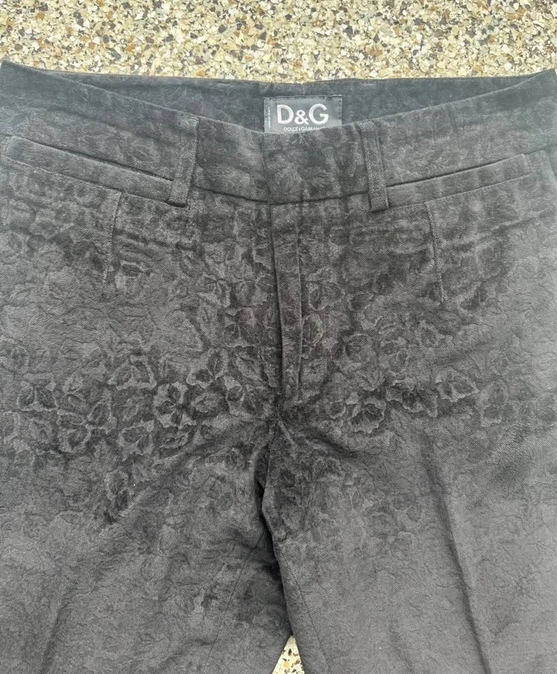 D&G Black Floral Velvet Pants IT48 - photo 3