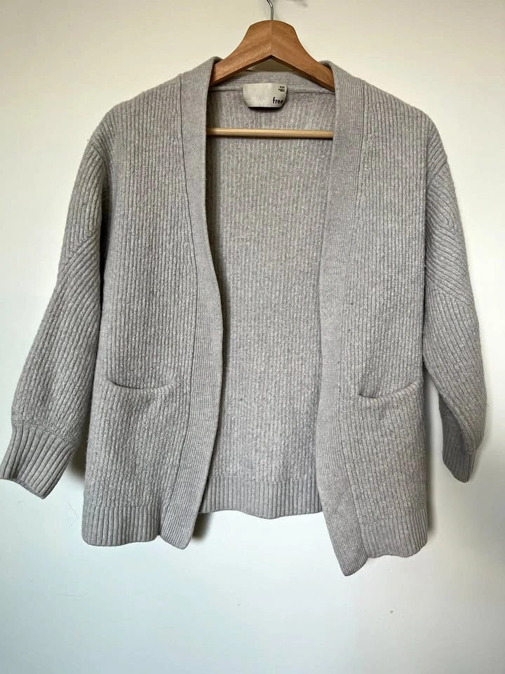 Wilfred Free Grey Merino Wool Ribbed Cardigan