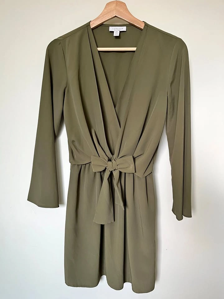 Topshop Olive Green Long-Sleeve Dress