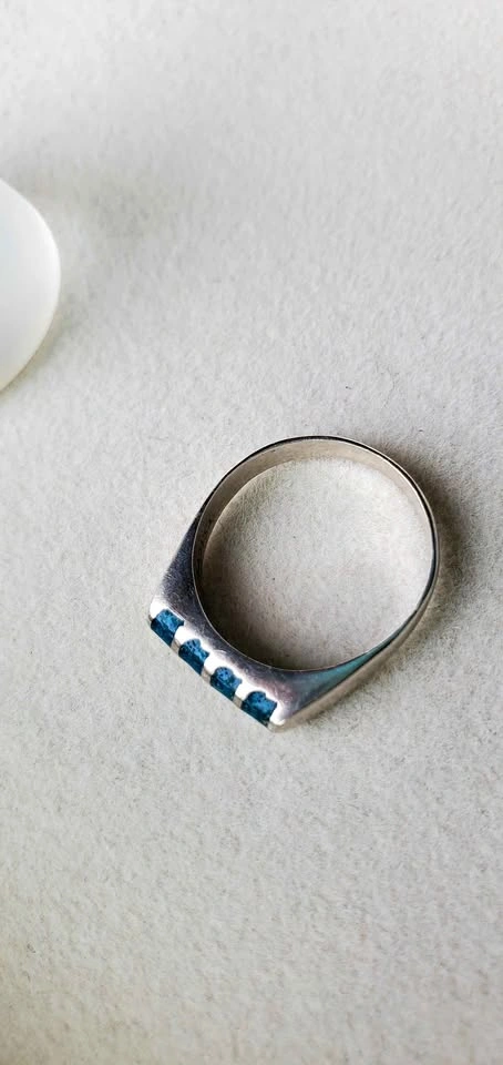 Sterling Silver Turquoise Inlay Ring | 925 | Modern Geometric |