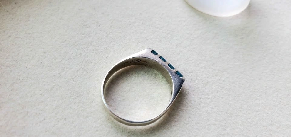 Sterling Silver Turquoise Inlay Ring | 925 | Modern Geometric | - photo 4