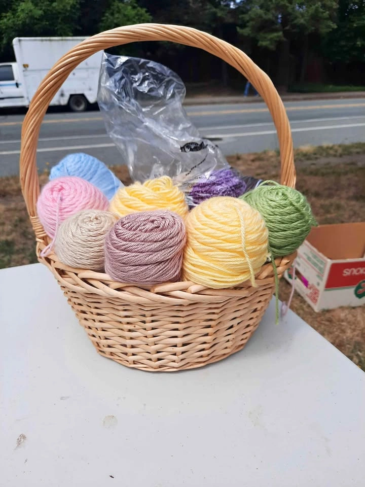 Wicker Basket with Assorted Yarn
