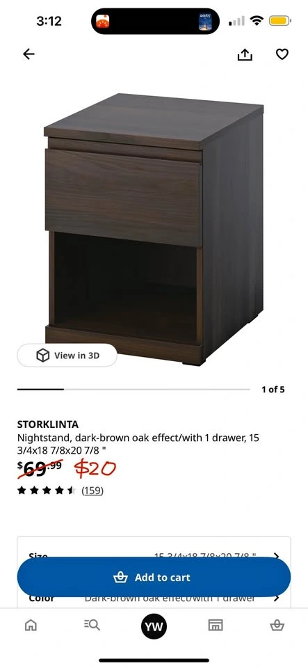 Ikea Nightstand with Drawer and Storage