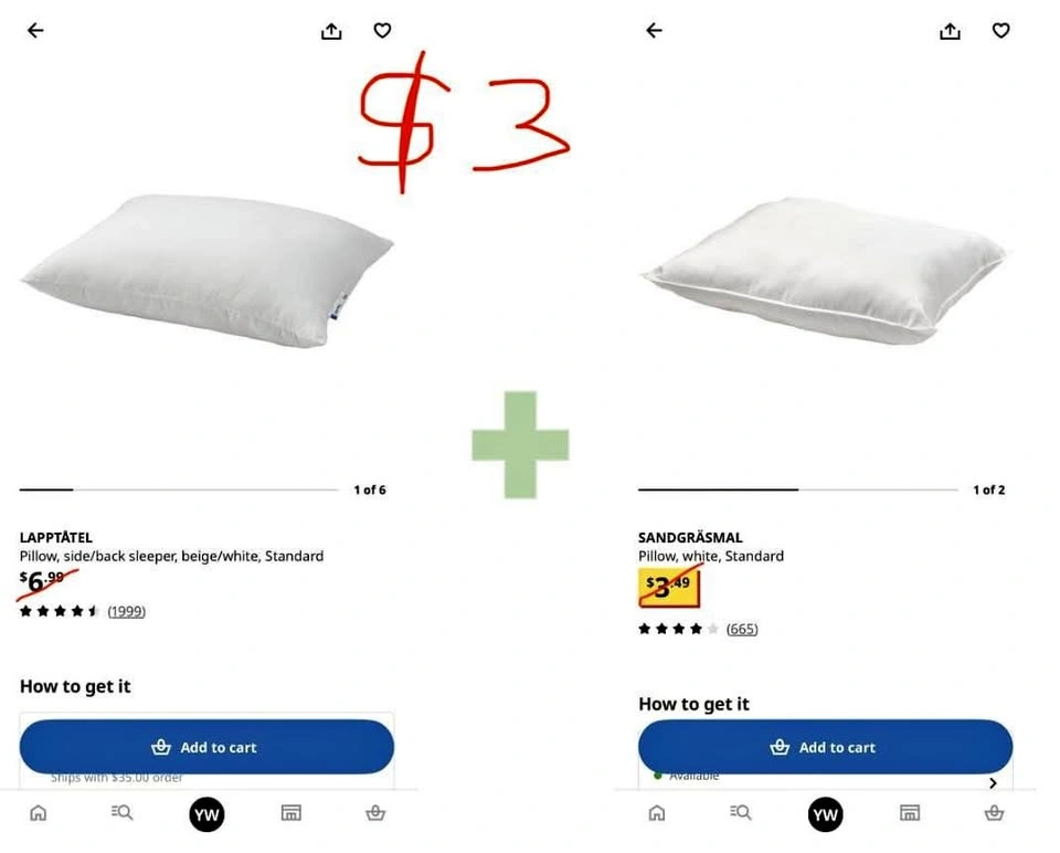 2 Ikea Pillows (buy 1 get 1 free)