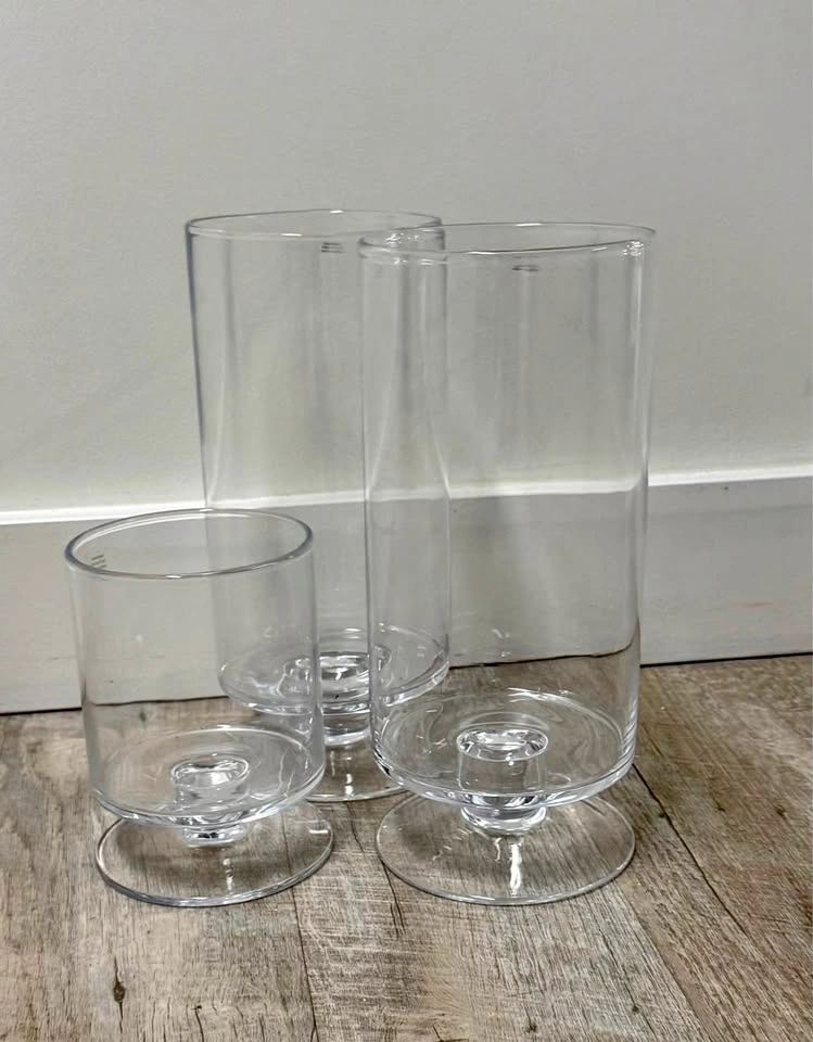 Crate & Barrel London Clear Hurricane Candle Holders (Set of 3)