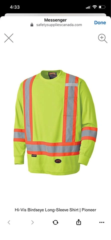 NEW Mens HI-VIS BIRDSEYE LONG-SLEEVE SHIRT : Polyester- XL