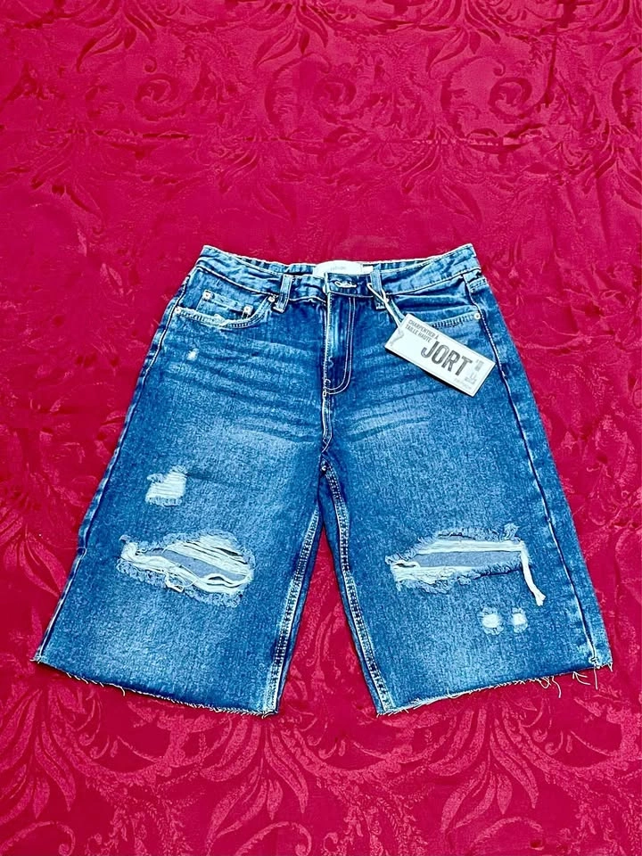 NEW Dark Wash Distressed Denim Jort - Sz 01 (#7)