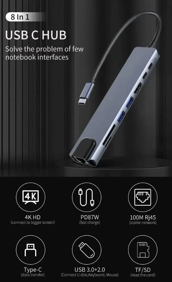 USB C Hub 8 in1 Type C To 4K HDMI Adapter - photo 3