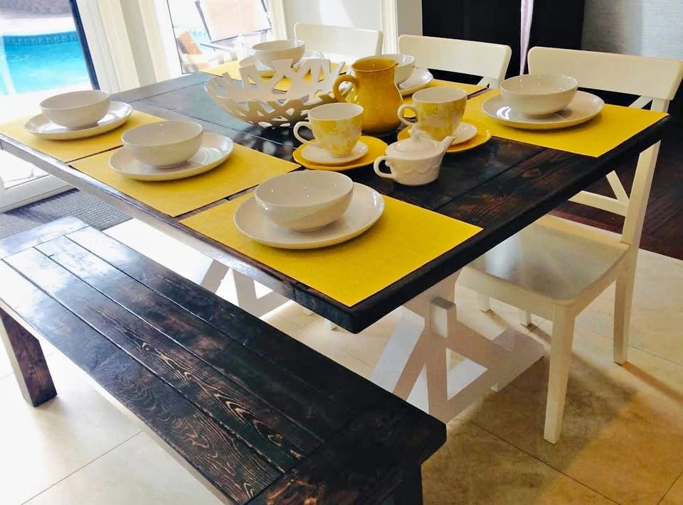 Solid Wood Farmhouse Table with Matching Bench