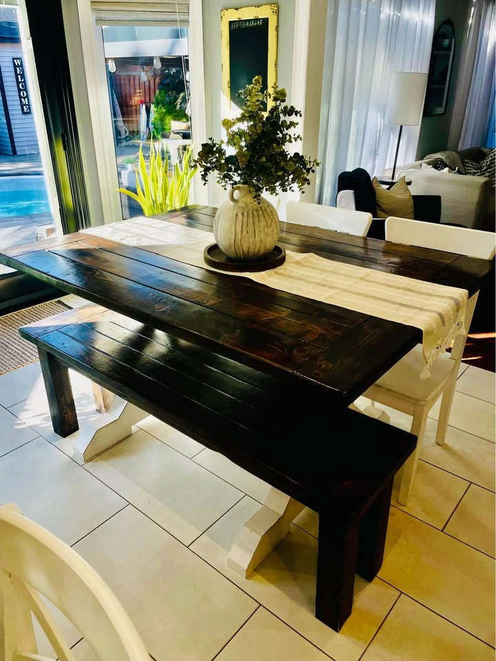 Solid Wood Farmhouse Table with Matching Bench - photo 3