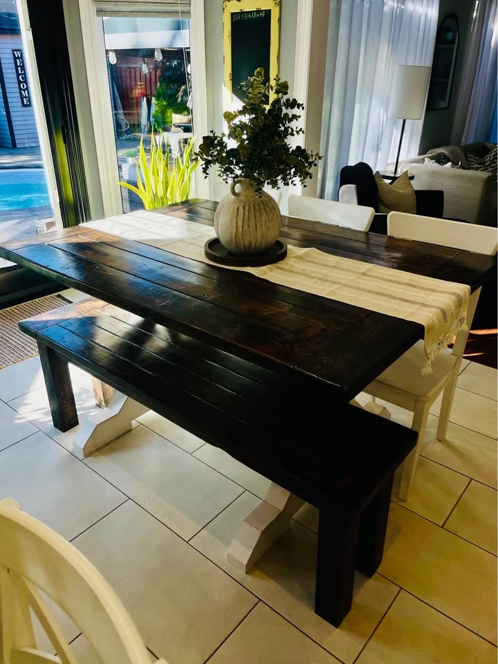 Solid Wood Farmhouse Table with Matching Bench - photo 4