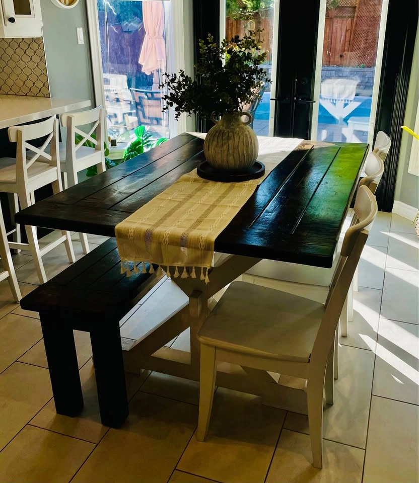Solid Wood Farmhouse Table with Matching Bench - photo 5
