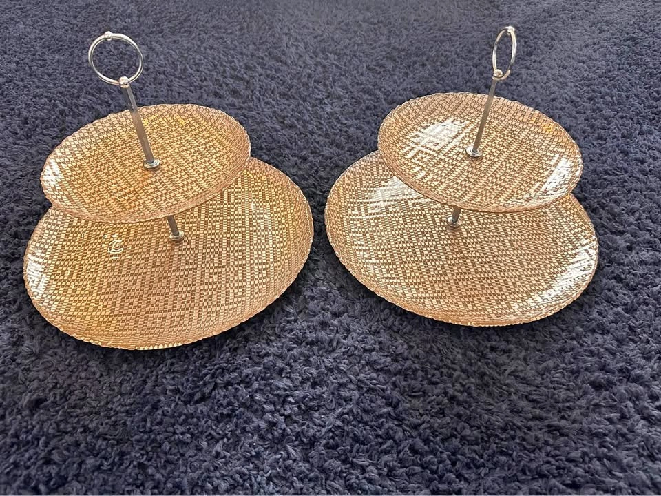 Set of 2 Gold Tiered Serving Stands