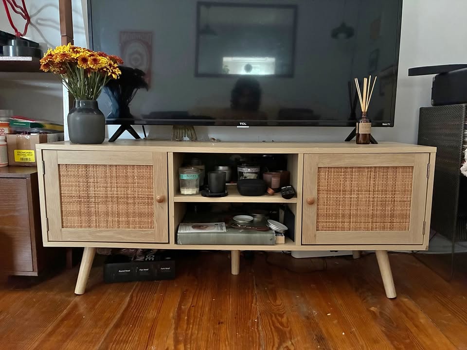 Wood/Rattan Credenza