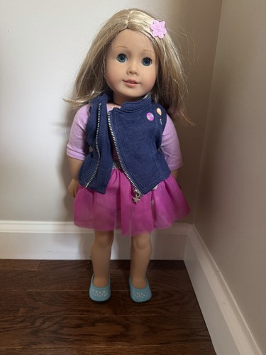 American Girl Doll 18" Blonde Hair Blue Eyes w/ Denim Vest & Tul