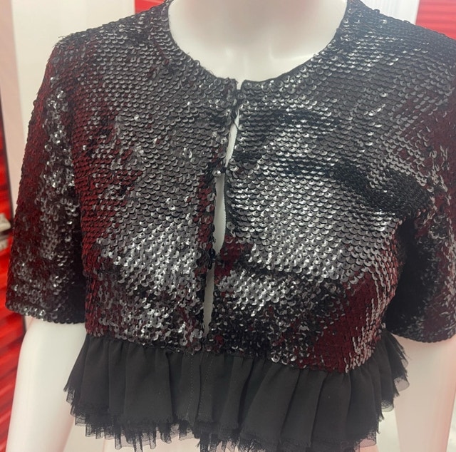 BCBGMaxAzria Black Sequin Ruffle Crop Top - photo 3