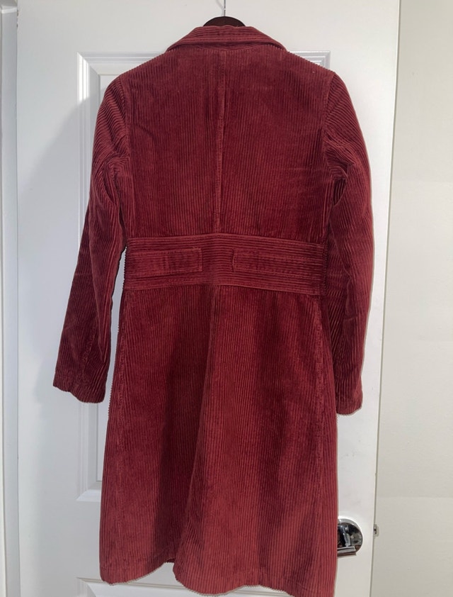 Vintage Deep Red Corduroy Belted Long Coat - photo 2