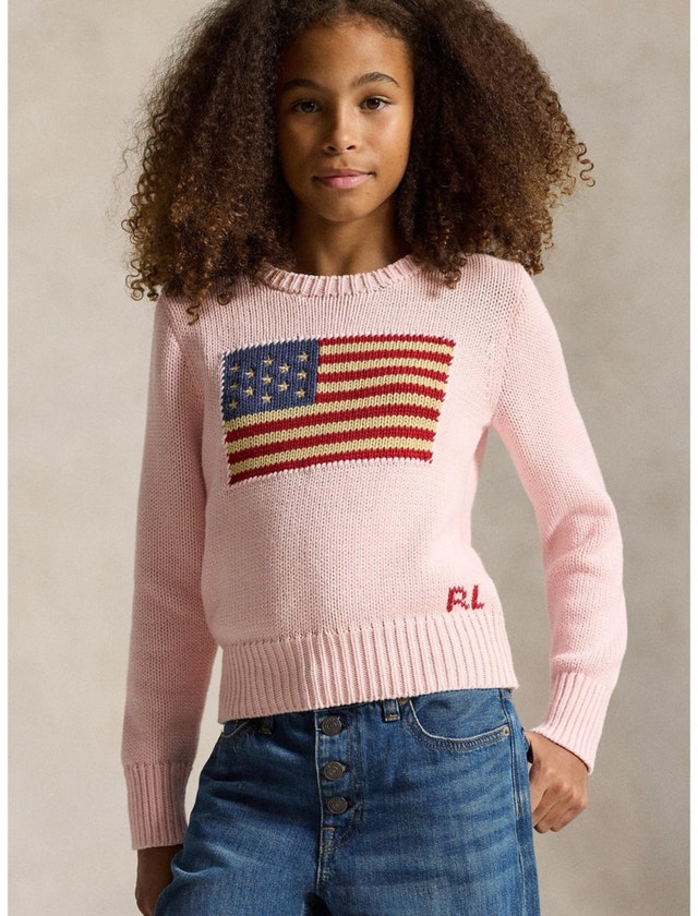 12/14 Ralph Lauren Pink Kids Flag Crewneck Sweater