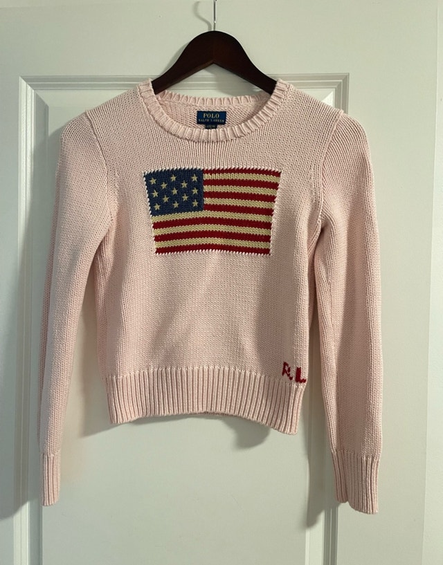 12/14 Ralph Lauren Pink Kids Flag Crewneck Sweater - photo 2
