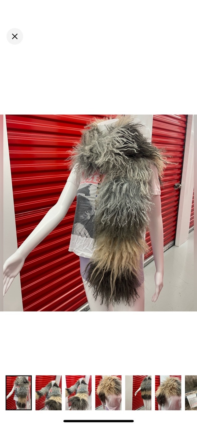 Plush Multi-Color Mongolian Fur Scarf Gray, Cream & Black
