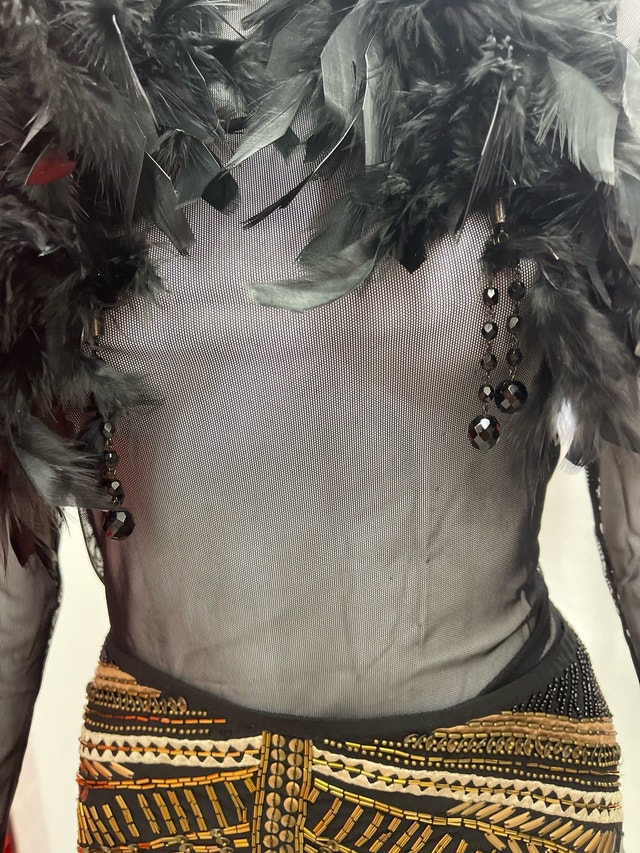 Black Feather and Bead Statement Collar - photo 2