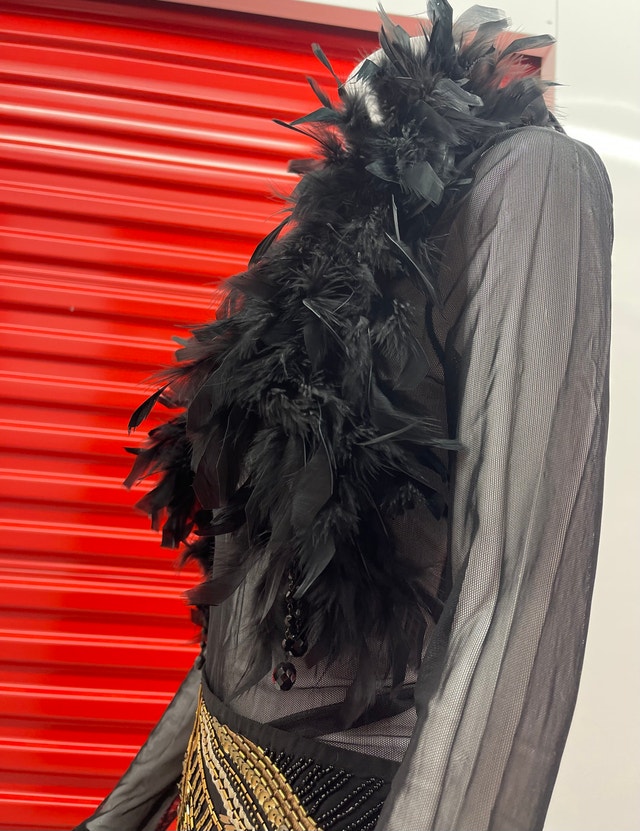 Black Feather and Bead Statement Collar - photo 4