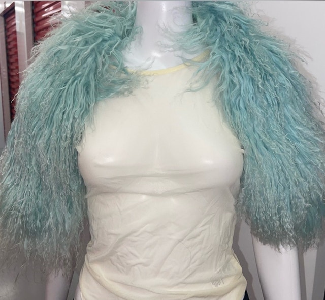 Luxurious Mint Green Faux Fur Mongolian collar