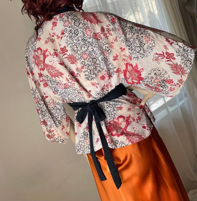 Vintage 90’s silk beaded baby doll kimono blouse top - photo 4