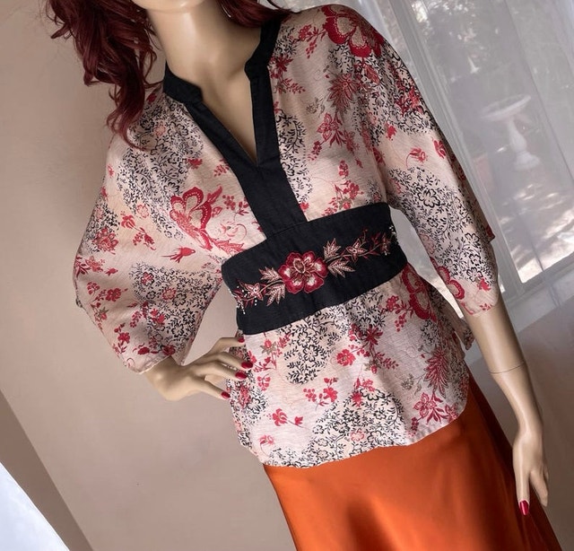 Vintage 90’s silk beaded baby doll kimono blouse top - photo 5